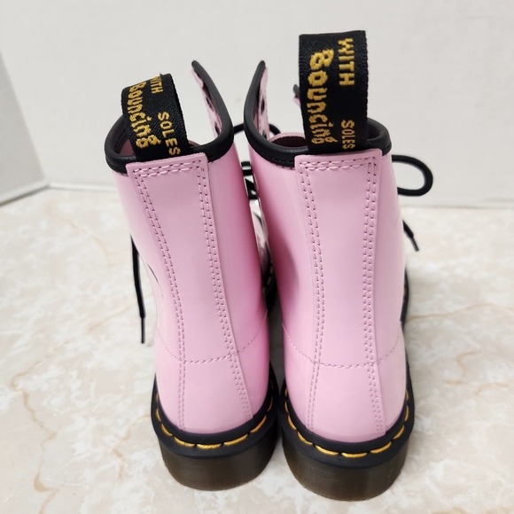 Dr. Martens 1460 Patent Leather Women's Lace-up Shiny Boots Pink Sz 6 New - Picture 6 of 12